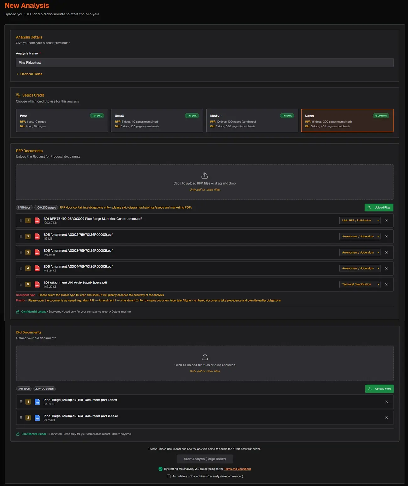 BidCompliance uploading of RFP and bid documents